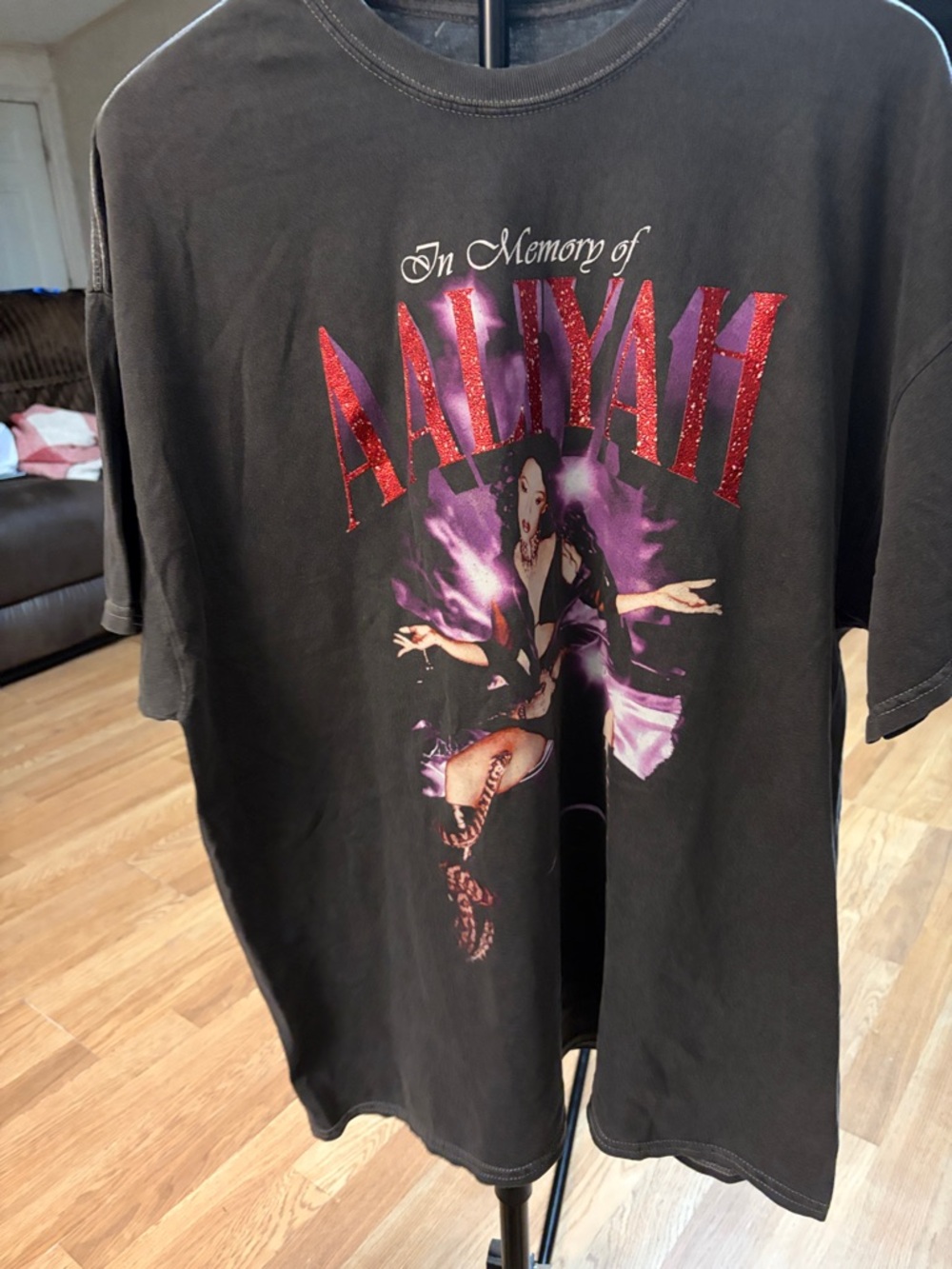 Aaliyah Tribute Graphic Tee - Black with Purple & Red Accents